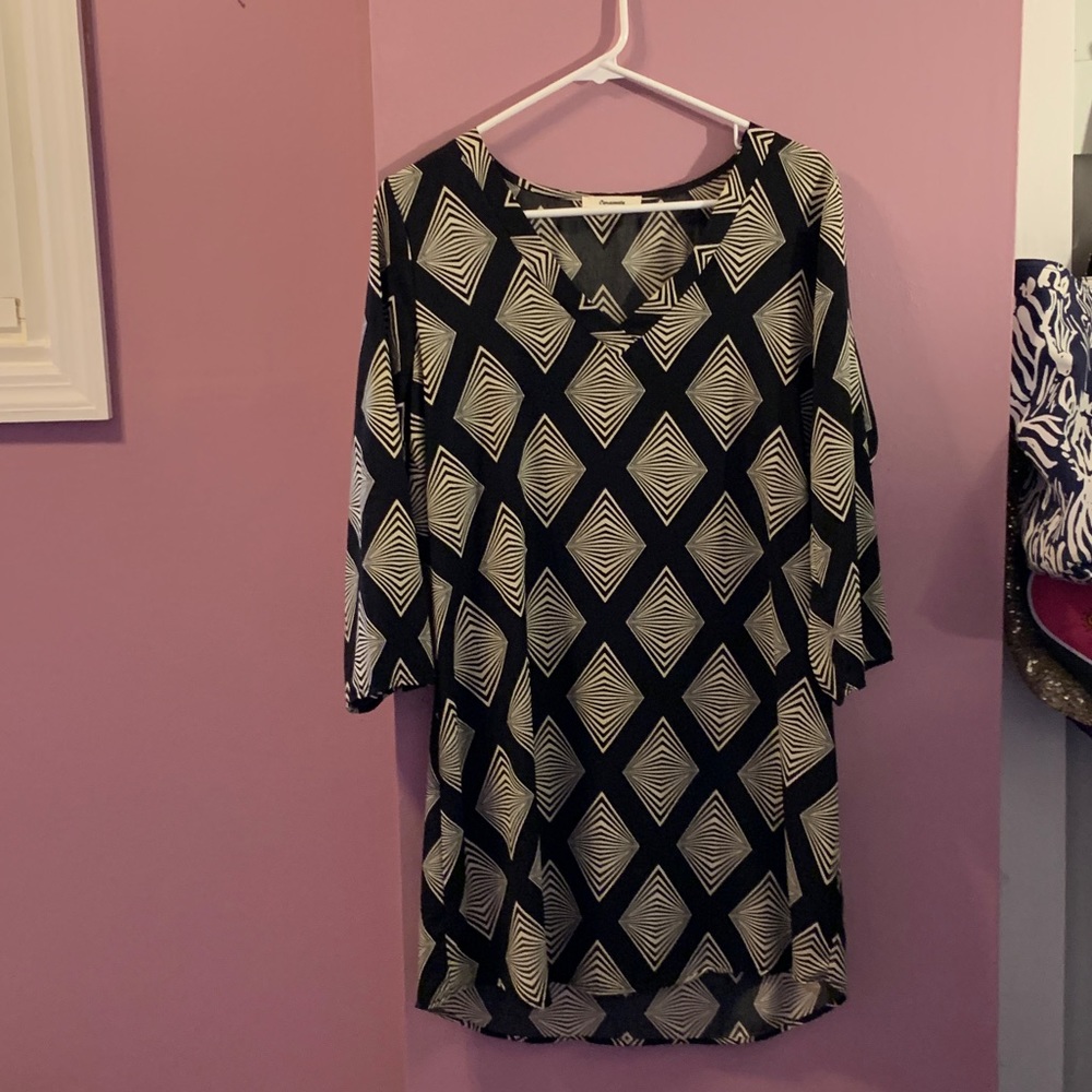 Black and ivory design satin mini dress